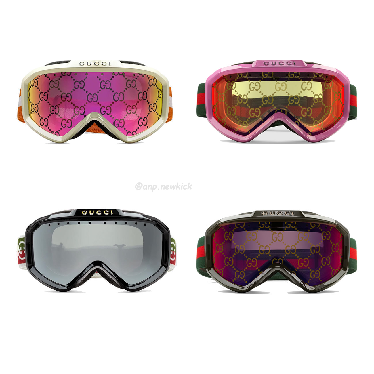 Gucci Ski Goggle Black Pink Olive Green White (1) - newkick.vip